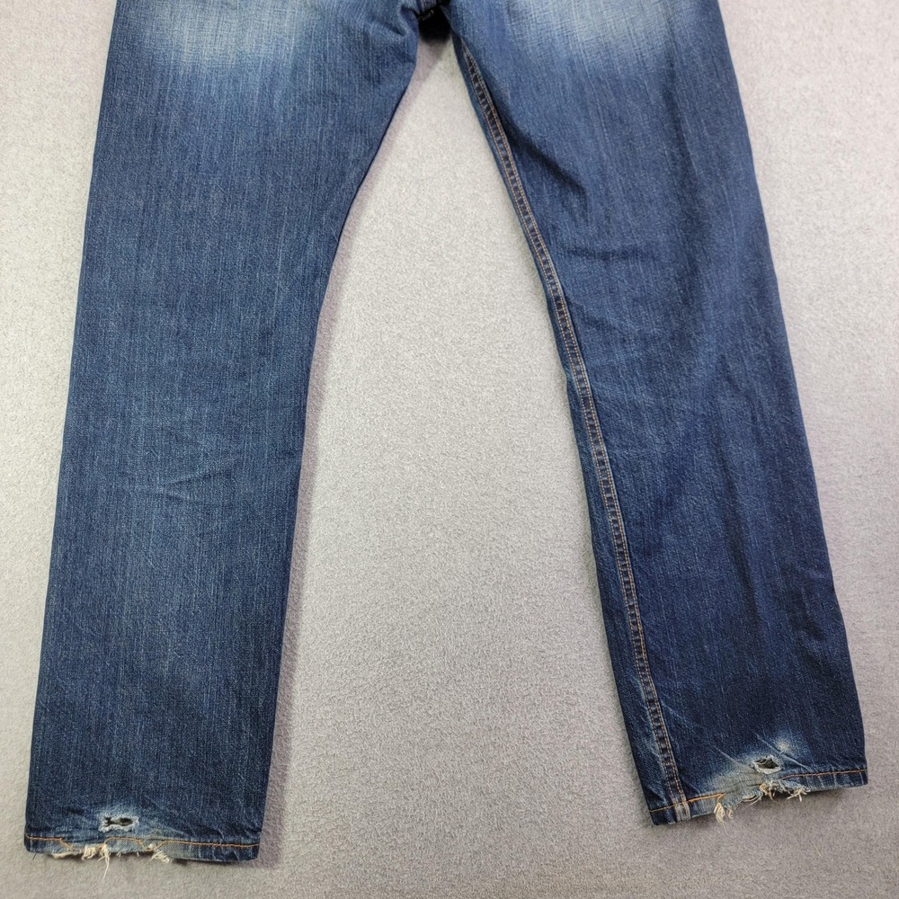Levis 505 Jeans Mens 34x32 Blue Regular Straight Medium Wash Distressed Denim - Picture 5 of 16